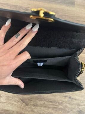 Women's Black Leather Crossbody Bag with Gold Accent